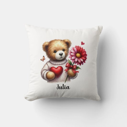 Knuffelige Teddybeer Naam Valentijnsdag Kussen (Voorkant)