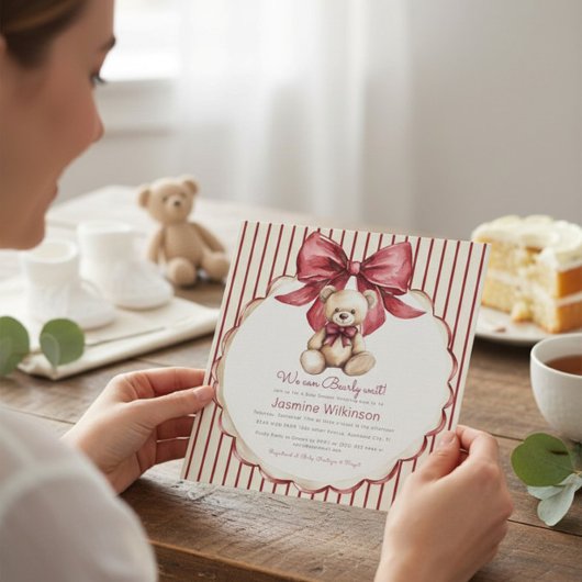 Knuffelige Teddybeer Strik Baby Shower Kaart