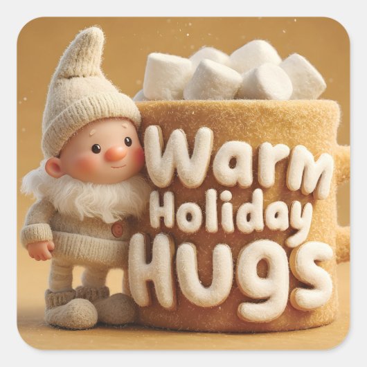 Knuffelige Viltkabouter met Marshmallow Mok  Vierkante Sticker (Voorkant)