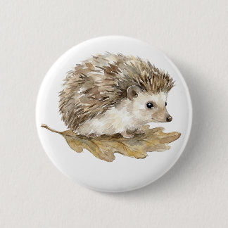 Knuffelige Waterverf Egeltje Bosdier Knop Ronde Button 5,7 Cm