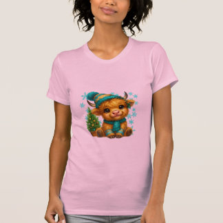 Knuffelige Winter Hoogland Koe Kerst Kunst – Knusj T-shirt