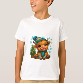 Knuffelige Winter Hoogland Koe Kerst Kunst – Knusj T-shirt
