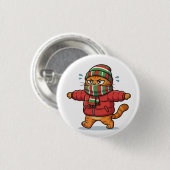 Knuffelige Winterkat met Sjaal Knop Ronde Button 3,2 Cm (Voorkant /achterkant)