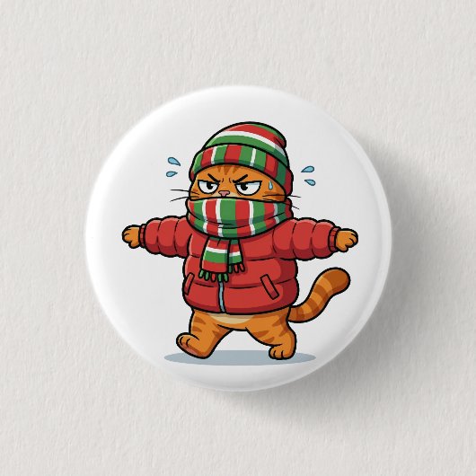 Knuffelige Winterkat met Sjaal Knop Ronde Button 3,2 Cm (Voorkant)