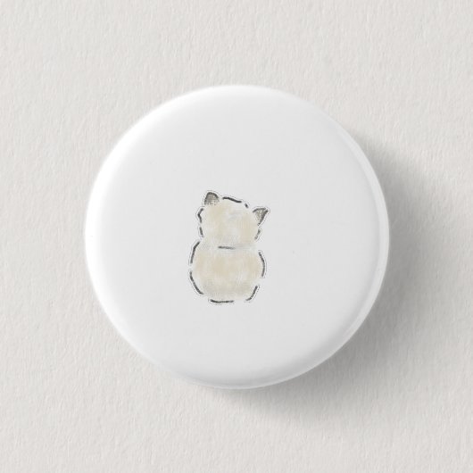 Knuffelige Witte Kat Achteraanzicht Handgetekende Ronde Button 3,2 Cm (Voorkant)