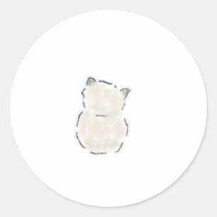 Knuffelige Witte Kat Achteraanzicht Handgetekende Ronde Sticker