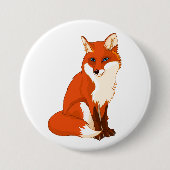 Knuffelige Zittende Vos Knop Ronde Button 7,6 Cm (Voorkant)