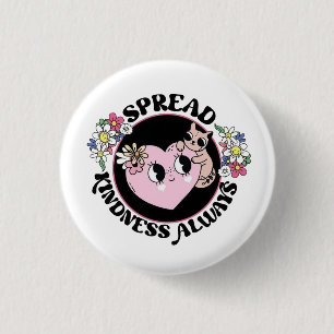 Knuffelkat & Bloemen Knop – Verspreid Vriendelijkh Ronde Button 3,2 Cm
