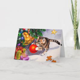 Knuffelkat Die Zingt Aan Kerstboomornamenten Feestdagen Kaart