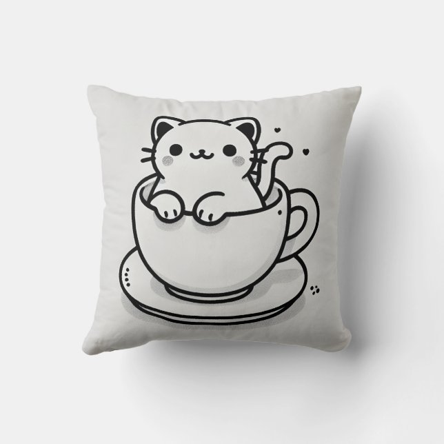 Knuffelkat in Theekop Worpkussen Kussen (Achterkant)