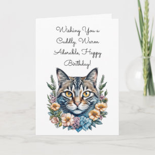 Knuffelkat in waterverf bloemen verjaardag kaart