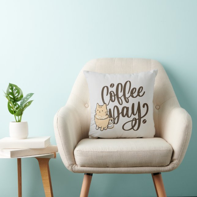 Knuffelkat koffiewerp kussen -  (Stoel)
