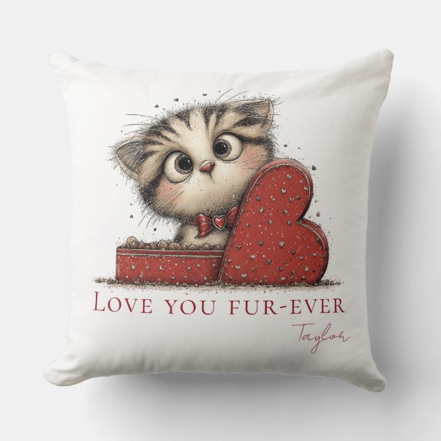 Knuffelkat Kussen 'Love You Fur-Ever' (Voorkant)