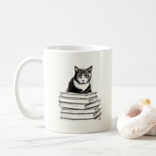 Knuffelkatje op Boeken Koffiemok (Met donut)