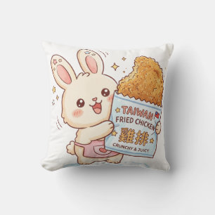 Knuffelkonijn eet Taiwanees gefrituurd kipkotelet Kussen