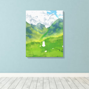 Knuffelkonijn in Mountain View Canvas Afdruk