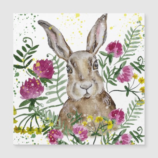 Knuffelkonijn in waterverf bloemen (Voorkant)