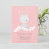 Knuffelkonijn meisje Baby shower uitnodiging (Staand voorkant)