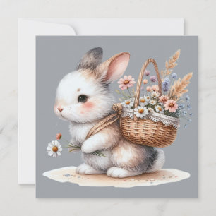 Knuffelkonijn met bloemen watercolor kunst kaart