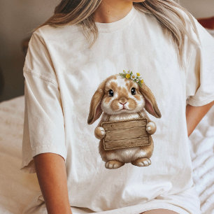 Knuffelkonijn Met Bloemenkrans Houdt Houten Bord Tri-Blend Shirt