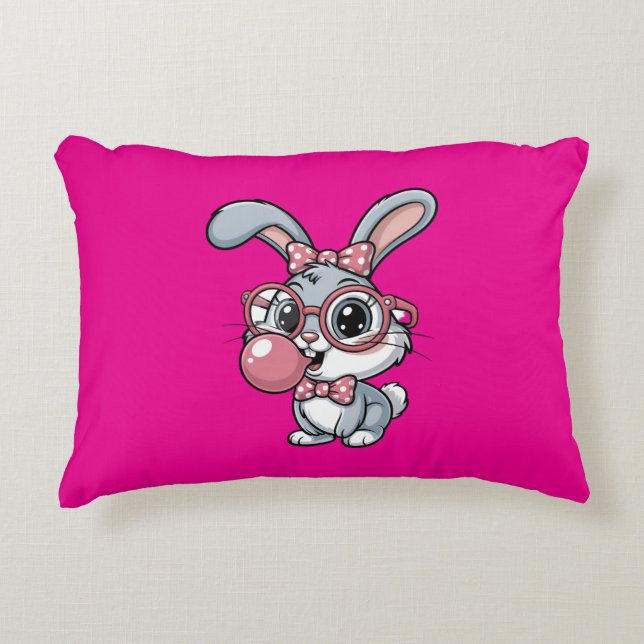 Knuffelkonijn met bril die bubbelgom blaast accent kussen (Voorkant)