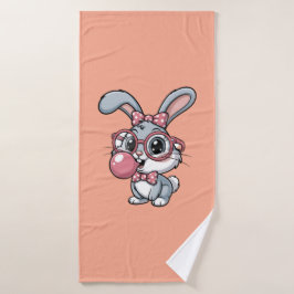 Knuffelkonijn met bril die bubbelgom blaast badhanddoek
