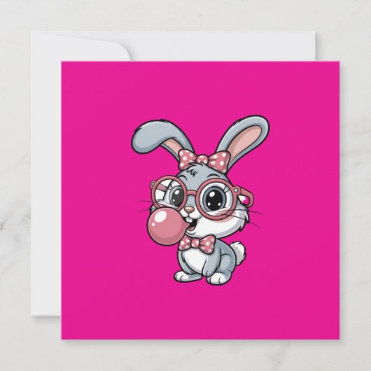 Knuffelkonijn met bril die bubbelgom blaast kaart (Voorkant)