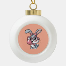 Knuffelkonijn met bril die bubbelgom blaast keramische bal ornament