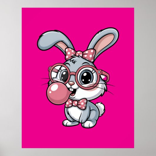 Knuffelkonijn met bril die bubbelgom blaast poster (Voorkant)