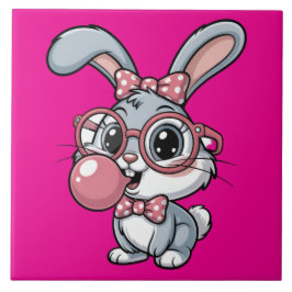 Knuffelkonijn met bril die bubbelgom blaast tegeltje