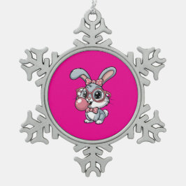 Knuffelkonijn met bril die kauwgom blaast tin sneeuwvlok ornament