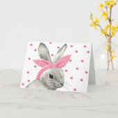 Knuffelkonijn met roze strik kaart (Gele Bloem)