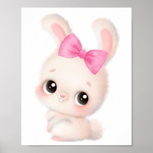Knuffelkonijn met Roze Strik Muur Kunst Poster (Voorkant)