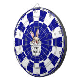 Knuffelkonijn op marineblauw en wit dartbord (Voorkant Rechts)