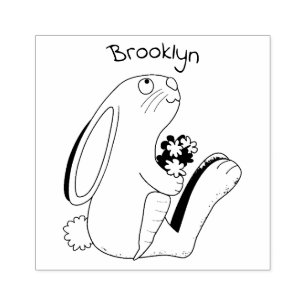 Knuffelkonijn zit met wortel cartoon rubberstempel