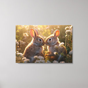 Knuffelkonijnen in Lenteweide Ontwerp Canvas Afdruk