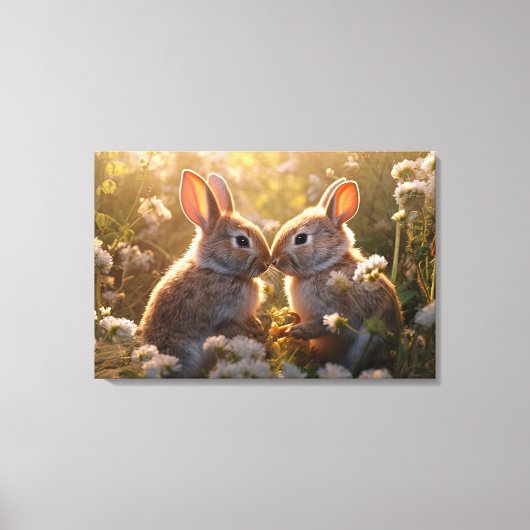 Knuffelkonijnen in Lenteweide Ontwerp Canvas Afdruk (Voorkant)