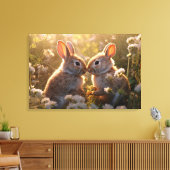 Knuffelkonijnen in Lenteweide Ontwerp Canvas Afdruk (Insitu (Woonkamer))