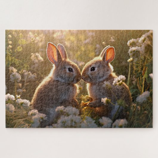 Knuffelkonijnen in Lenteweide Ontwerp Legpuzzel (Horizontaal)