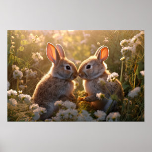 Knuffelkonijnen in Lenteweide Ontwerp Poster
