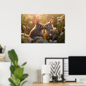 Knuffelkonijnen in Lenteweide Ontwerp Poster (Thuiskantoor)