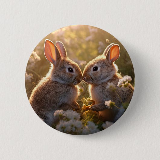 Knuffelkonijnen in Lenteweide Ontwerp Ronde Button 5,7 Cm (Voorkant)