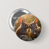 Knuffelkonijnen in Lenteweide Ontwerp Ronde Button 5,7 Cm (Voorkant /achterkant)