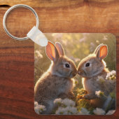Knuffelkonijnen in Lenteweide Ontwerp Sleutelhanger (Voorkant)