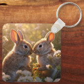 Knuffelkonijnen in Lenteweide Ontwerp Sleutelhanger (Achterkant)