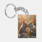 Knuffelkonijnen in Lenteweide Ontwerp Sleutelhanger (Voorkant Links)