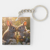 Knuffelkonijnen in Lenteweide Ontwerp Sleutelhanger (Achterkant)