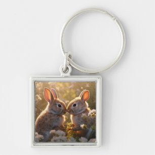 Knuffelkonijnen in Lenteweide Ontwerp Sleutelhanger