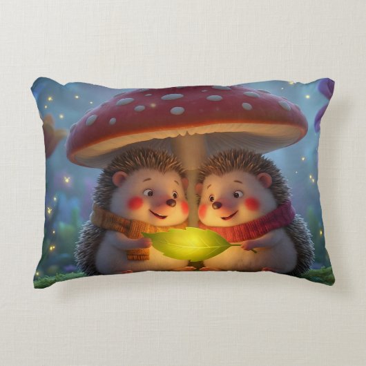 Knuffelkussen met egel en paddestoel accent kussen (Voorkant)