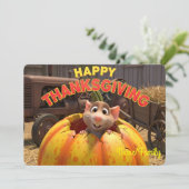 Knuffelmuis in Pompoen – Prettig Thanksgiving Boer Feestdagenkaart (Staand voorkant)
